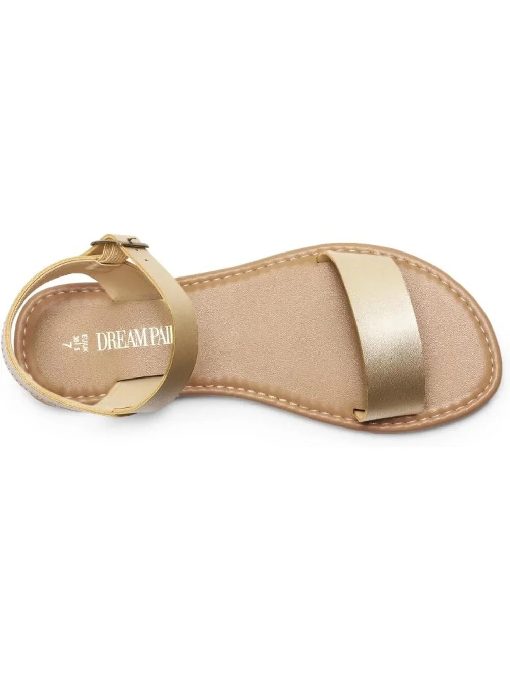 Women's Gold Flat Sandals Open Toe Ankle Strap Faux Leather Non Slip Shoes